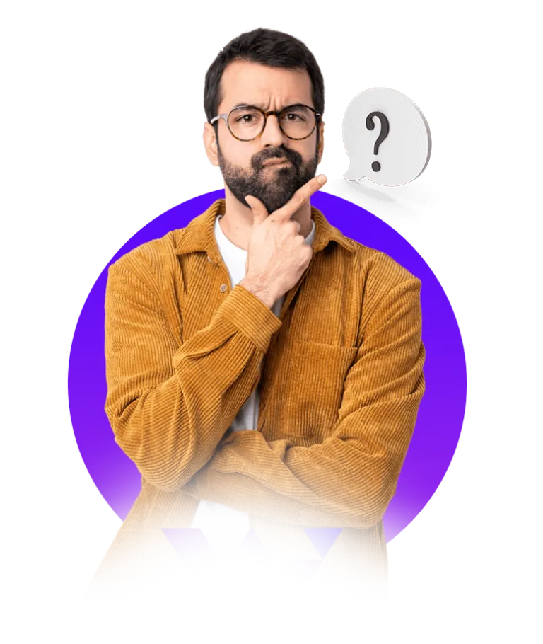 Man with corduroy jacket thinking